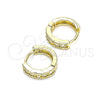 Argolla Huggie 02.210.0636.10 Oro Laminado, con Blanca Micro Pave, Pulido, Tono Dorado