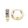 Argolla Huggie 02.210.0638.3.12 Oro Laminado, con Amatista Zirconia Cubica, Pulido, Tono Dorado