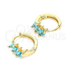 Argolla Huggie 02.210.0642.2.12 Oro Laminado, con Aqua Azul Zirconia Cubica, Pulido, Tono Dorado
