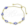 Pulsera Bolo Ajustable 03.213.0142.1.10 Oro Laminado, Diseño de Mano de Dios, Esmaltado Azul, Tono Dorado (01 MM Thickness, 10 Inches Length)