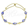 Pulsera Bolo Ajustable 03.213.0142.1.10 Oro Laminado, Diseño de Mano de Dios, Esmaltado Azul, Tono Dorado (01 MM Thickness, 10 Inches Length)