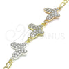 Pulsera Elegante 03.380.0127.07 Oro Laminado, Diseño de Mariposa, con Blanca Cristal, Pulido, Tres Tonos (05 MM Thickness, 7 Inches Length)