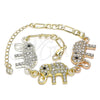 Pulsera Elegante 03.380.0129.07 Oro Laminado, Diseño de Elefante, con Blanca and Negro Cristal, Pulido, Tres Tonos (05 MM Thickness, 7 Inches Length)