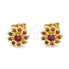 Arete Dormilona 02.346.0017 Oro Laminado, Diseño de Flor, con Granate Zirconia Cubica, Pulido, Tono Dorado
