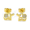 Arete Dormilona 02.310.0080 Oro Laminado, Diseño de Elefante, con Blanca Micro Pave, Pulido, Tono Dorado