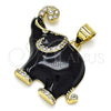 Dije Elegante 05.362.0003.5 Oro Laminado, Diseño de Elefante, con Blanca Micro Pave, Esmaltado Negro, Tono Dorado