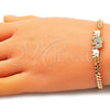 Pulsera Elegante 03.341.0167.08 Oro Laminado, Diseño de Elefante, con Blanca and Negro Micro Pave, Pulido, Tono Dorado (04 MM Thickness, 8 Inches Length)