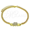 Pulsera Elegante 03.341.0167.08 Oro Laminado, Diseño de Elefante, con Blanca and Negro Micro Pave, Pulido, Tono Dorado (04 MM Thickness, 8 Inches Length)