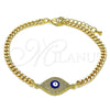 Pulsera Elegante 03.368.0075.08 Oro Laminado, Diseño de Ojo Griego, con Blanca Micro Pave, Esmaltado Azul, Tono Dorado (04 MM Thickness, 8 Inches Length)