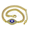 Pulsera Elegante 03.368.0076.08 Oro Laminado, Diseño de Ojo Griego, con Blanca Micro Pave, Esmaltado Azul, Tono Dorado (04 MM Thickness, 8 Inches Length)