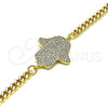 Pulsera Elegante 03.368.0089.08 Oro Laminado, Diseño de Mano de Dios, con Blanca Micro Pave, Pulido, Tono Dorado (04 MM Thickness, 8 Inches Length)