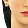 Arete Dormilona 02.156.0640 Oro Laminado, Diseño de Libélula, con Blanca Micro Pave and Blanca Zirconia Cubica, Pulido, Tono Dorado