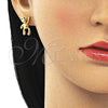 Arete Dormilona 02.156.0648 Oro Laminado, Diseño de Osito, con Negro Micro Pave, Pulido, Tono Dorado