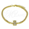 Pulsera Elegante 03.156.0026.08 Oro Laminado, Diseño de Osito, con Blanca Micro Pave, Pulido, Tono Dorado (04 MM Thickness, 8 Inches Length)