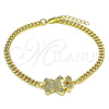 Pulsera Elegante 03.156.0032.08 Oro Laminado, Diseño de Osito, con Blanca and Negro Micro Pave, Pulido, Tono Dorado (04 MM Thickness, 8 Inches Length)