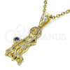 Dije Religioso 05.253.0165 Oro Laminado, Diseño de San Lazaro, con Amatista Zirconia Cubica, Pulido, Tono Dorado