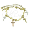 Pulsera de Dije 03.351.0140.07 Oro Laminado, Diseño de Crucifijo y Corazón, Pulido, Tres Tonos (07 MM Thickness, 7 Inches Length)