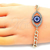 Pulsera Elegante 03.351.0141.07 Oro Laminado, Diseño de Ojo Griego, con Blanca Cristal, Pulido, Tono Dorado (06 MM Thickness, 8 Inches Length)