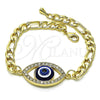 Pulsera Elegante 03.351.0141.07 Oro Laminado, Diseño de Ojo Griego, con Blanca Cristal, Pulido, Tono Dorado (06 MM Thickness, 8 Inches Length)