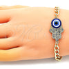 Pulsera Elegante 03.351.0142.08 Oro Laminado, Diseño de Mano de Dios, con Blanca Cristal, Resinado Azul, Tono Dorado (06 MM Thickness, 8 Inches Length)