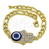 Pulsera Elegante 03.351.0142.08 Oro Laminado, Diseño de Mano de Dios, con Blanca Cristal, Resinado Azul, Tono Dorado (06 MM Thickness, 8 Inches Length)