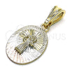 Dije Religioso 05.351.0214 Oro Laminado, Diseño de San Benito, Diamantado, Tres Tonos