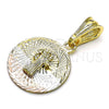 Dije Religioso 05.351.0222 Oro Laminado, Diseño de San Benito, Diamantado, Tres Tonos