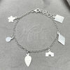 Pulsera de Dije 03.392.0009 Plata Rodinada, Diseño de Flor y Rolo, Pulido, Tono Plateado (Grosor 03 MM, 7 Pulgadas de Largo)