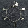 Pulsera de Dije 03.392.0009 Plata Rodinada, Diseño de Flor y Rolo, Pulido, Tono Plateado (Grosor 03 MM, 7 Pulgadas de Largo)