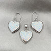 Juego de Arete y Dije de Adulto 10.391.0014.1 Plata Rodinada, Diseño de Corazón, con Opal Blanca, Pulido, Tono Plateado