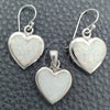 Juego de Arete y Dije de Adulto 10.391.0014.1 Plata Rodinada, Diseño de Corazón, con Opal Blanca, Pulido, Tono Plateado