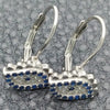 Arete Gancho Frances 02.398.0002 Plata Rodinada, Diseño de Ojo Griego, con Zirconia Cubica Blanca y Zafiro Azul, Pulido, Rodinado