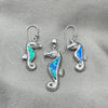 Juego de Arete y Dije de Adulto 10.391.0021 Plata Rodinada, Diseño de Caballo de Mar, con Opal Bermuda Blue, Pulido, Tono Plateado