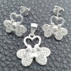 Juego de Arete y Dije de Adulto 10.398.0010 Plata Rodinada, Diseño de Flor, Pulido, Tono Plateado