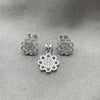 Juego de Arete y Dije de Adulto 10.398.0011 Plata Rodinada, Diseño de Flor, Pulido, Tono Plateado
