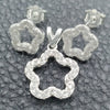Juego de Arete y Dije de Adulto 10.398.0015 Plata Rodinada, Diseño de Flor, Pulido, Tono Plateado