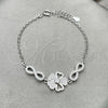 Pulsera Elegante 03.398.0003.07 Plata Rodinada, Diseño de Flor, con Zirconia Cubica Blanca, Pulido, Tono Plateado (Grosor 02 MM, 7 Pulgadas de Largo)