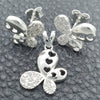 Juego de Arete y Dije de Adulto 10.398.0019 Plata Rodinada, Diseño de Mariposa, Pulido, Tono Plateado