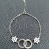 Pulsera Elegante 03.398.0007.07 Plata Rodinada, Diseño de Bola y Flor, con Zirconia Cubica Blanca, Pulido, Tono Plateado (Grosor 02 MM, 7 Pulgadas de Largo)