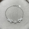 Pulsera Elegante 03.398.0008.07 Plata Rodinada, Diseño de Flor, con Zirconia Cubica Blanca, Pulido, Tono Plateado (Grosor 02 MM, 7 Pulgadas de Largo)