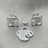 Juego de Arete y Dije de Adulto 10.398.0030 Plata Rodinada, Diseño de Luna, con Zirconia Cubica Blanca, Pulido, Tono Plateado