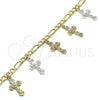 Pulsera de Dije 03.351.0150.07 Oro Laminado, Diseño de Crucifijo, Pulido, Tres Tonos (05 MM Thickness, 7 Inches Length)