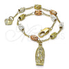 Pulsera de Dije 03.351.0157.08 Oro Laminado, Diseño de Guadalupe, Diamantado, Tres Tonos (04 MM Thickness, 8 Inches Length)