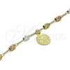Pulsera de Dije 03.351.0158.08 Oro Laminado, Diseño de San Benito, Diamantado, Tres Tonos (04 MM Thickness, 8 Inches Length)