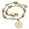 Pulsera de Dije 03.351.0158.08 Oro Laminado, Diseño de San Benito, Diamantado, Tres Tonos (04 MM Thickness, 8 Inches Length)