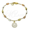 Pulsera de Dije 03.351.0158.08 Oro Laminado, Diseño de San Benito, Diamantado, Tres Tonos (04 MM Thickness, 8 Inches Length)