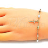 Pulsera de Dije 03.351.0159.08 Oro Laminado, Diseño de Crucifijo, Diamantado, Tres Tonos (04 MM Thickness, 8 Inches Length)