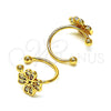 Earcuff 02.213.0393 Oro Laminado, Diseño de Trébol de Cuatro Hojas, con Blanca Zirconia Cubica, Pulido, Tono Dorado