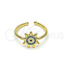 Anillo Elegante 01.213.0020 Oro Laminado, Diseño de Ojo Griego y Sol, Esmaltado Azul claro, Tono Dorado (One size fits all)