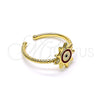 Anillo Elegante 01.213.0020.1 Oro Laminado, Diseño de Ojo Griego y Sol, Esmaltado Rojo, Tono Dorado (One size fits all)
